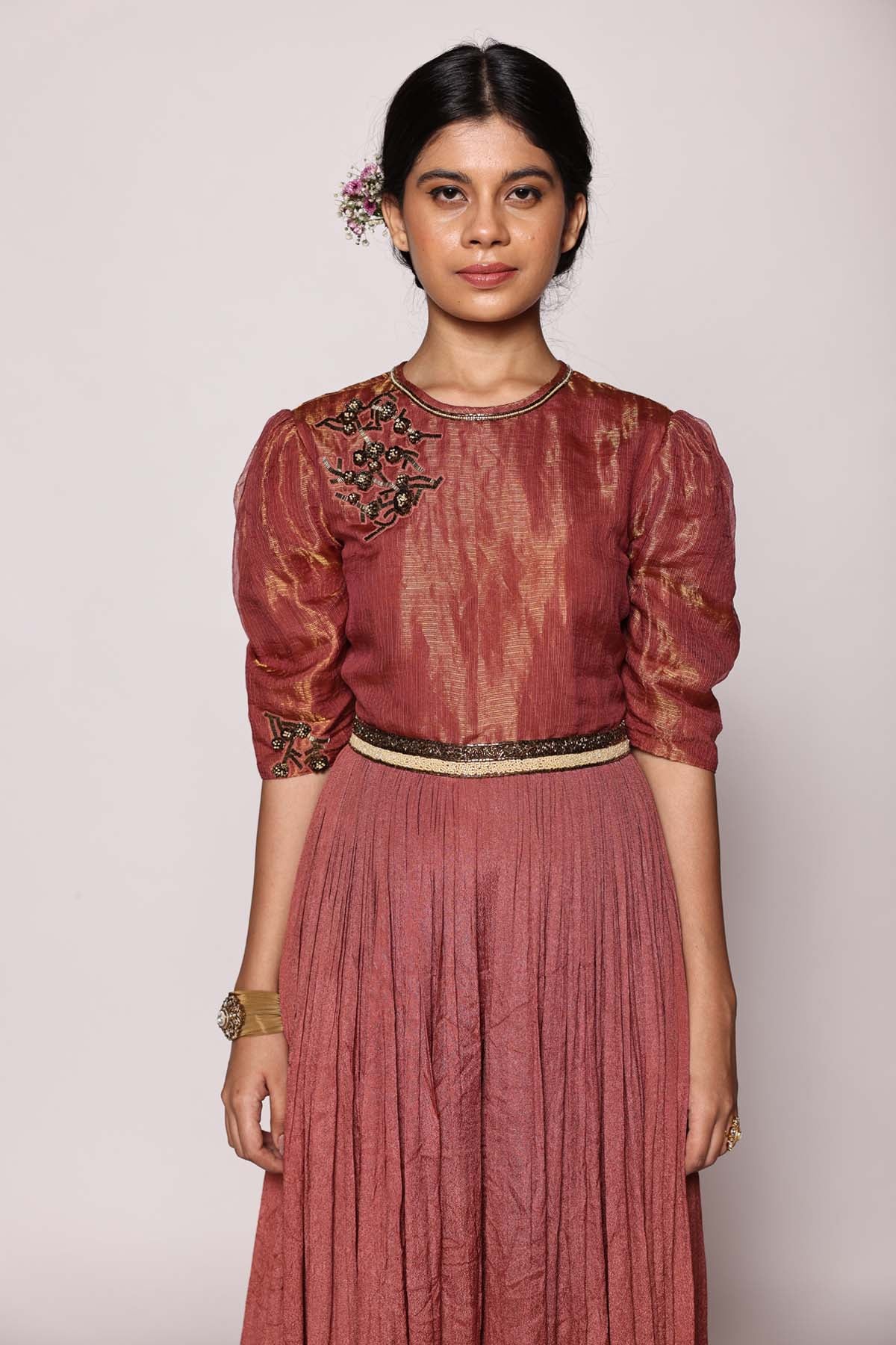 Rusty Red Embroidered Jumpsuit