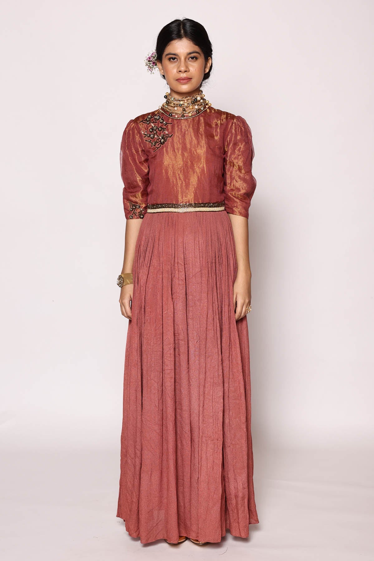 Rusty Red Embroidered Jumpsuit at ScrollnShops