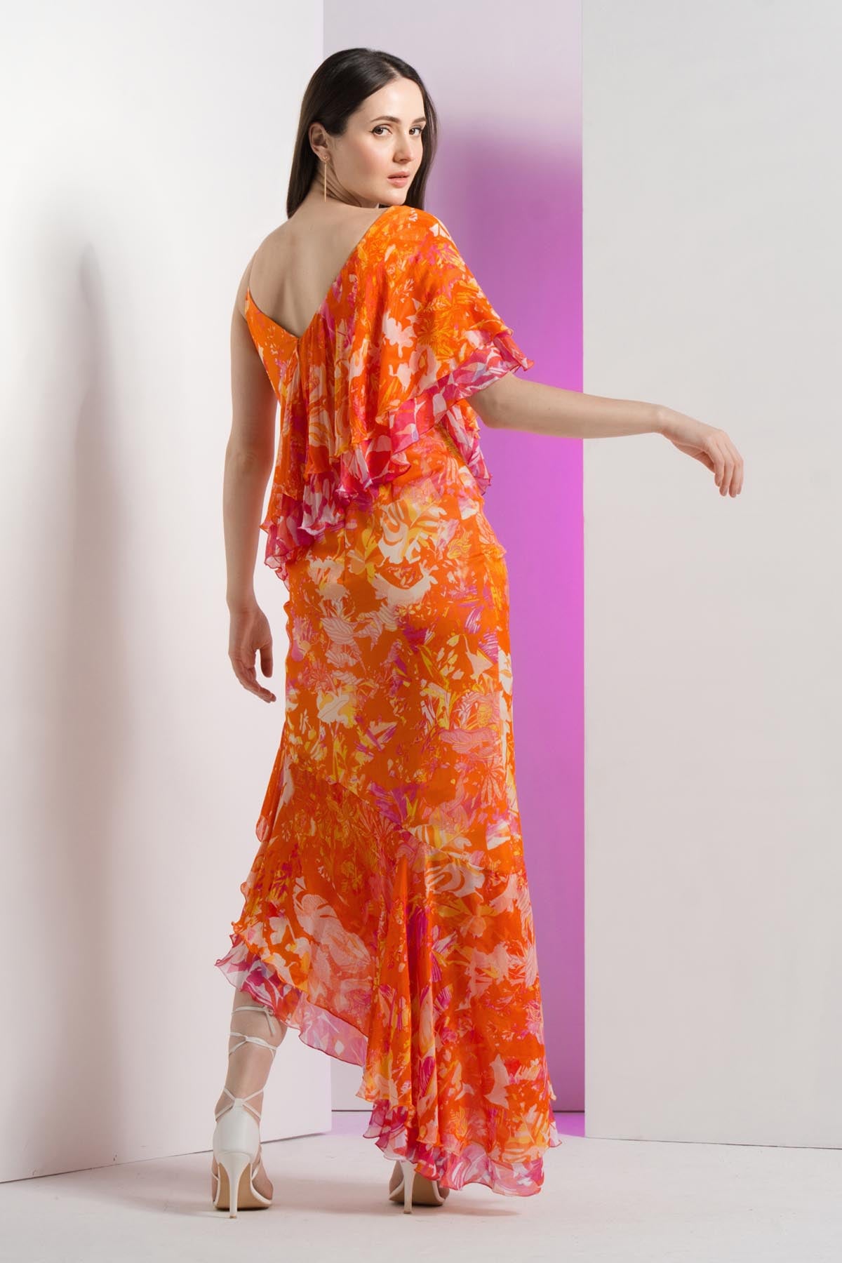 Saffron Chiffon Asymmetric Dress