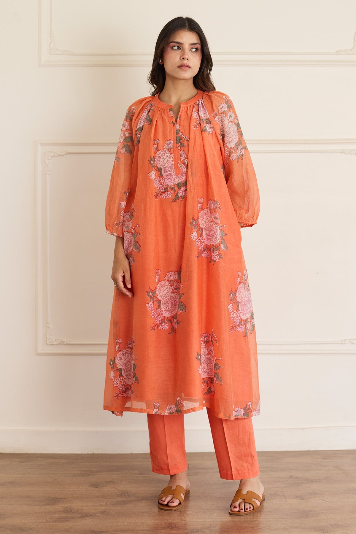 Buy Saffron Blockprint Kurta & Pant by Juanita For women Online at Scrollnshops