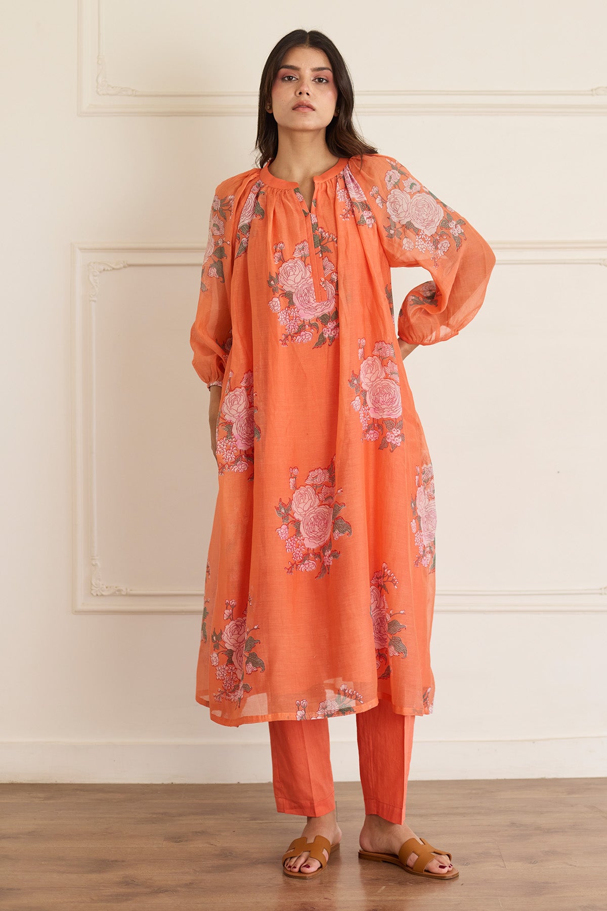 Saffron Blockprint Kurta & Pant