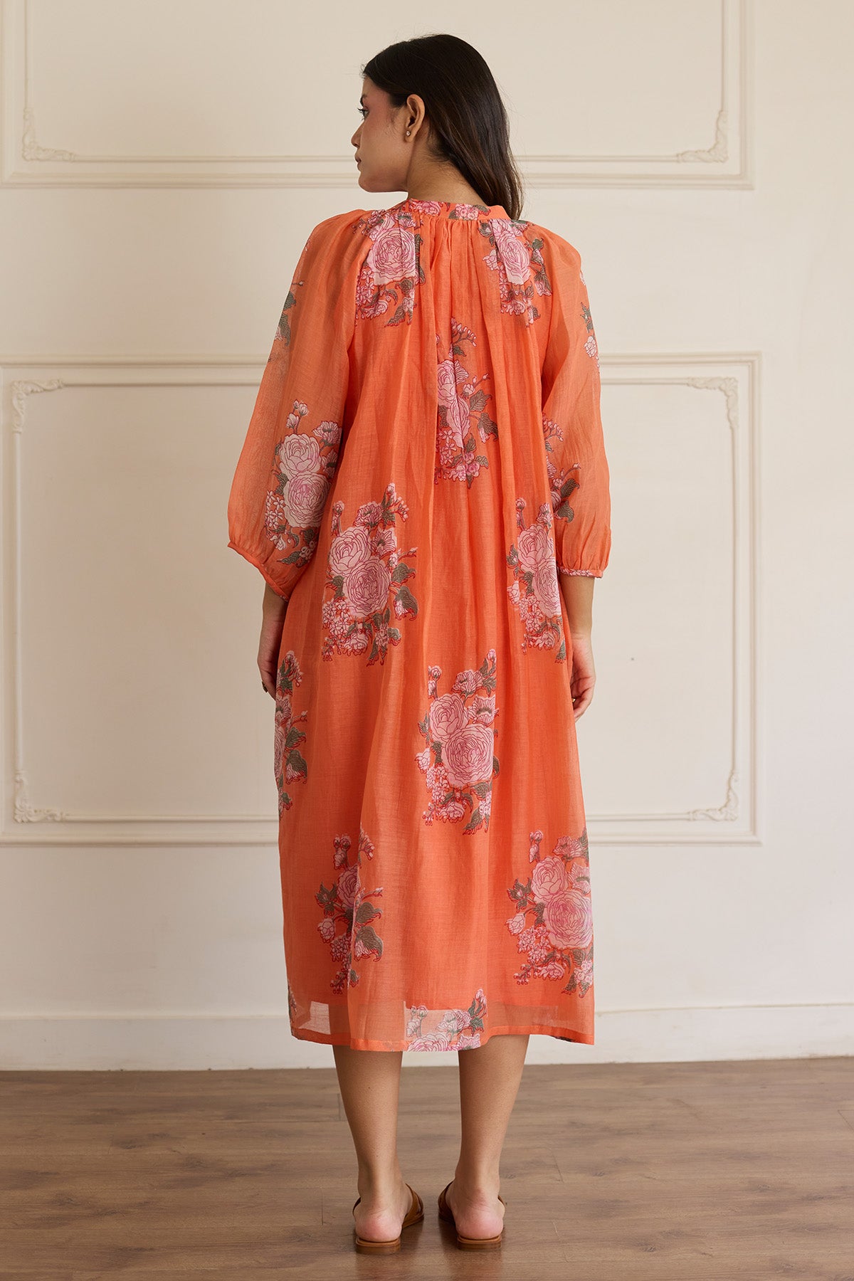 Saffron Chanderi Printed Dress