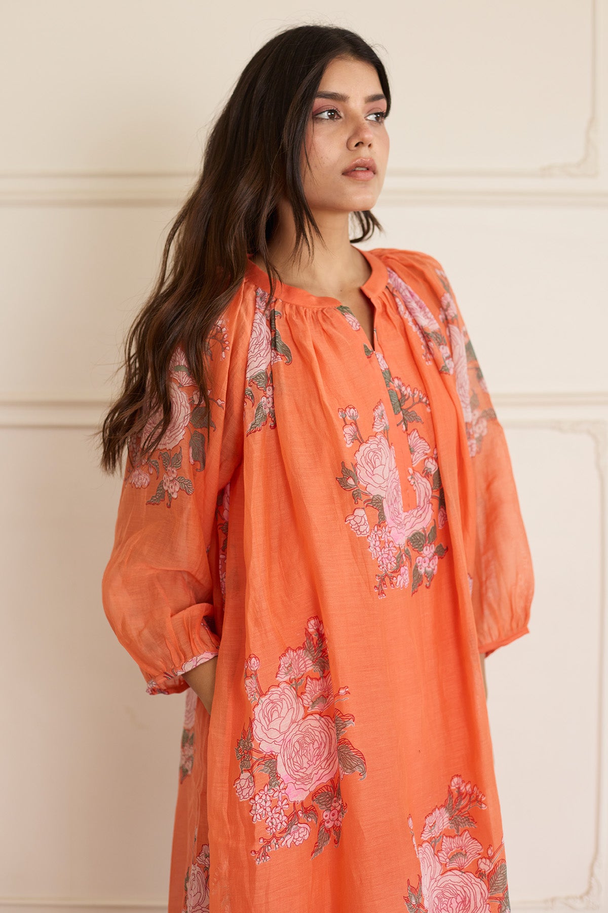 Saffron Chanderi Printed Dress