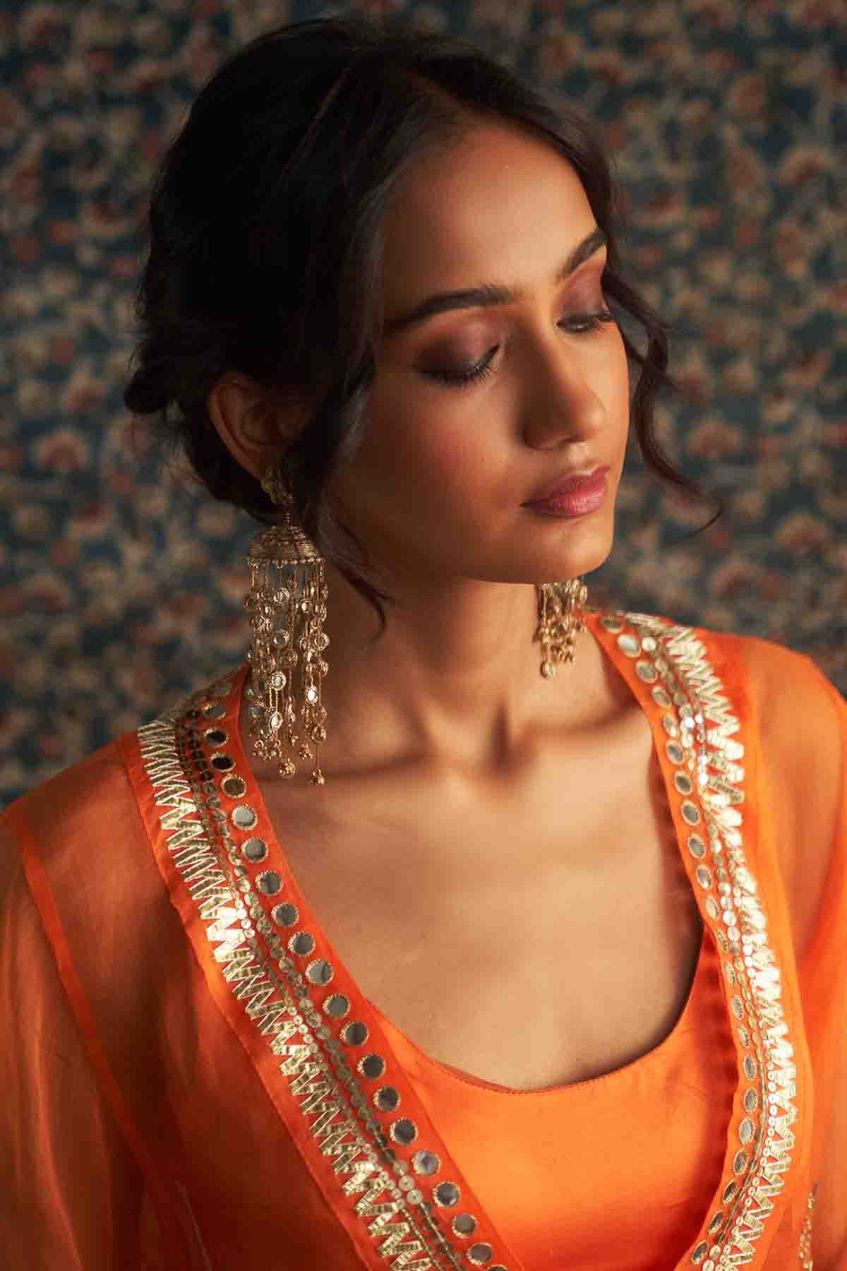 Saffron Dabka V-Neck Kurta Set