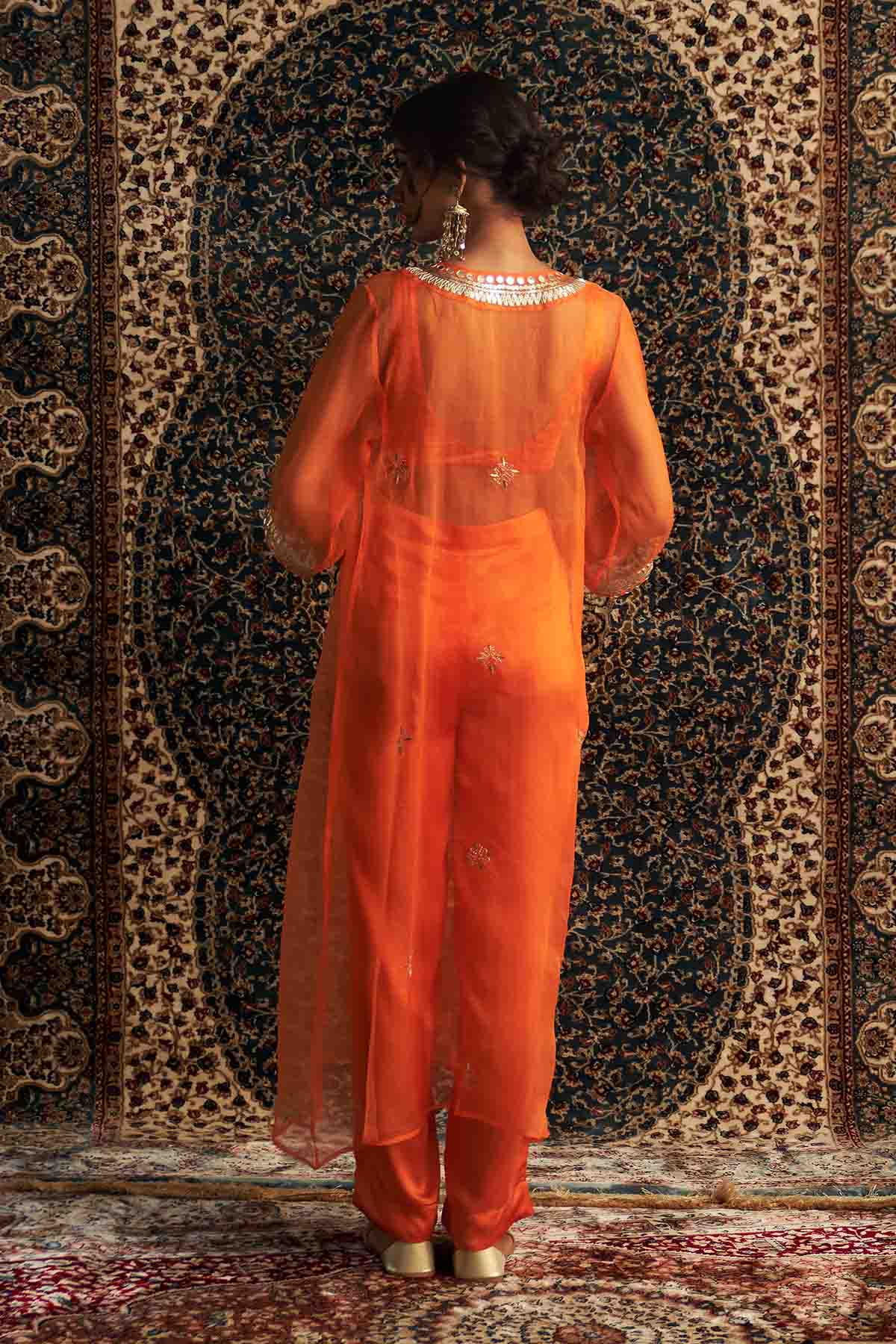 Saffron Dabka V-Neck Kurta Set