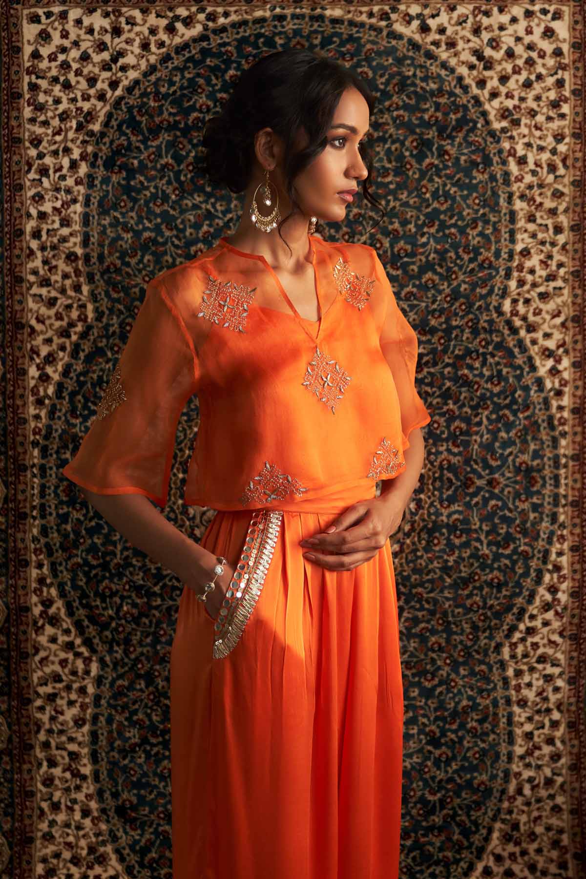 Saffron Embroidered Pants Set