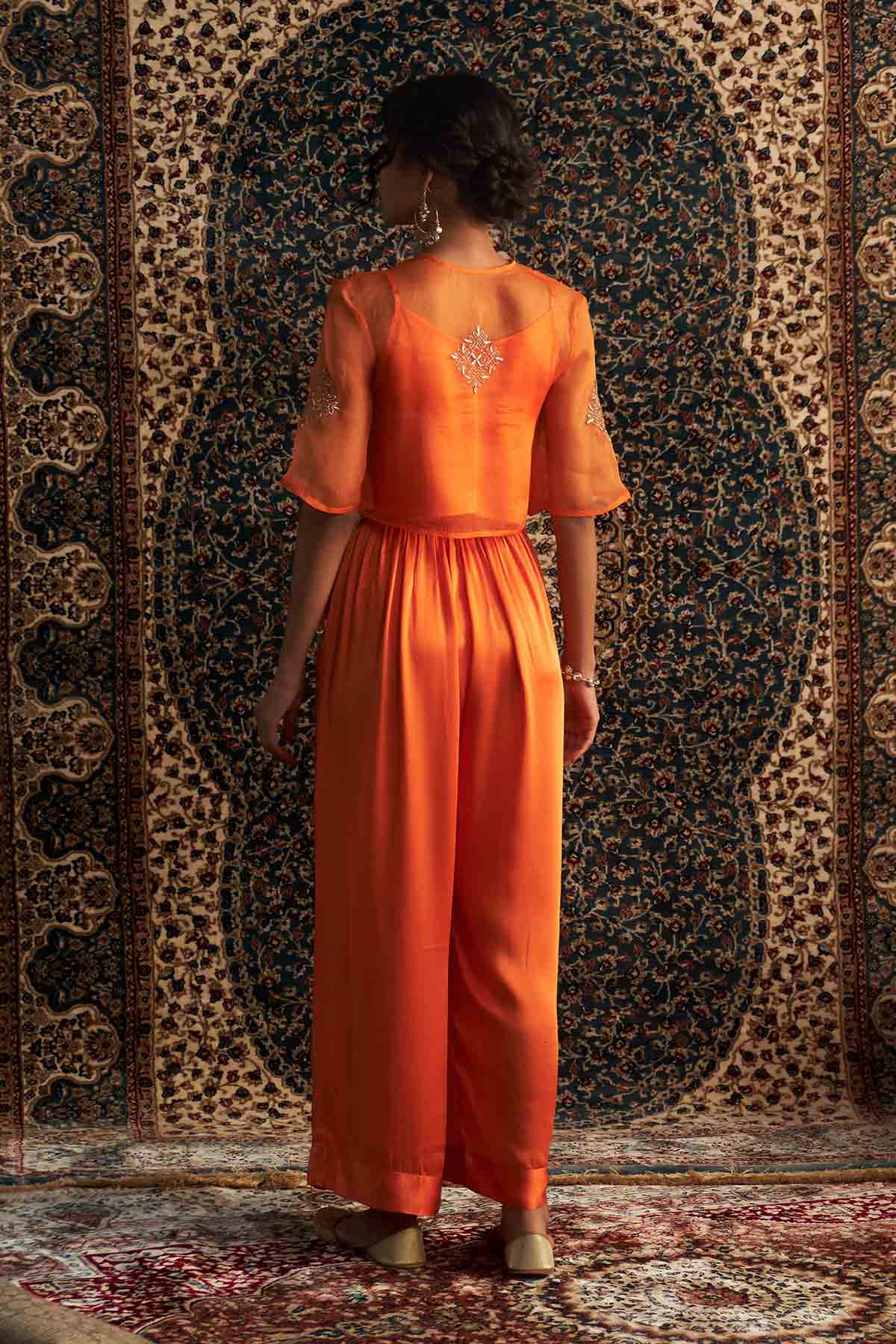 Saffron Embroidered Pants Set