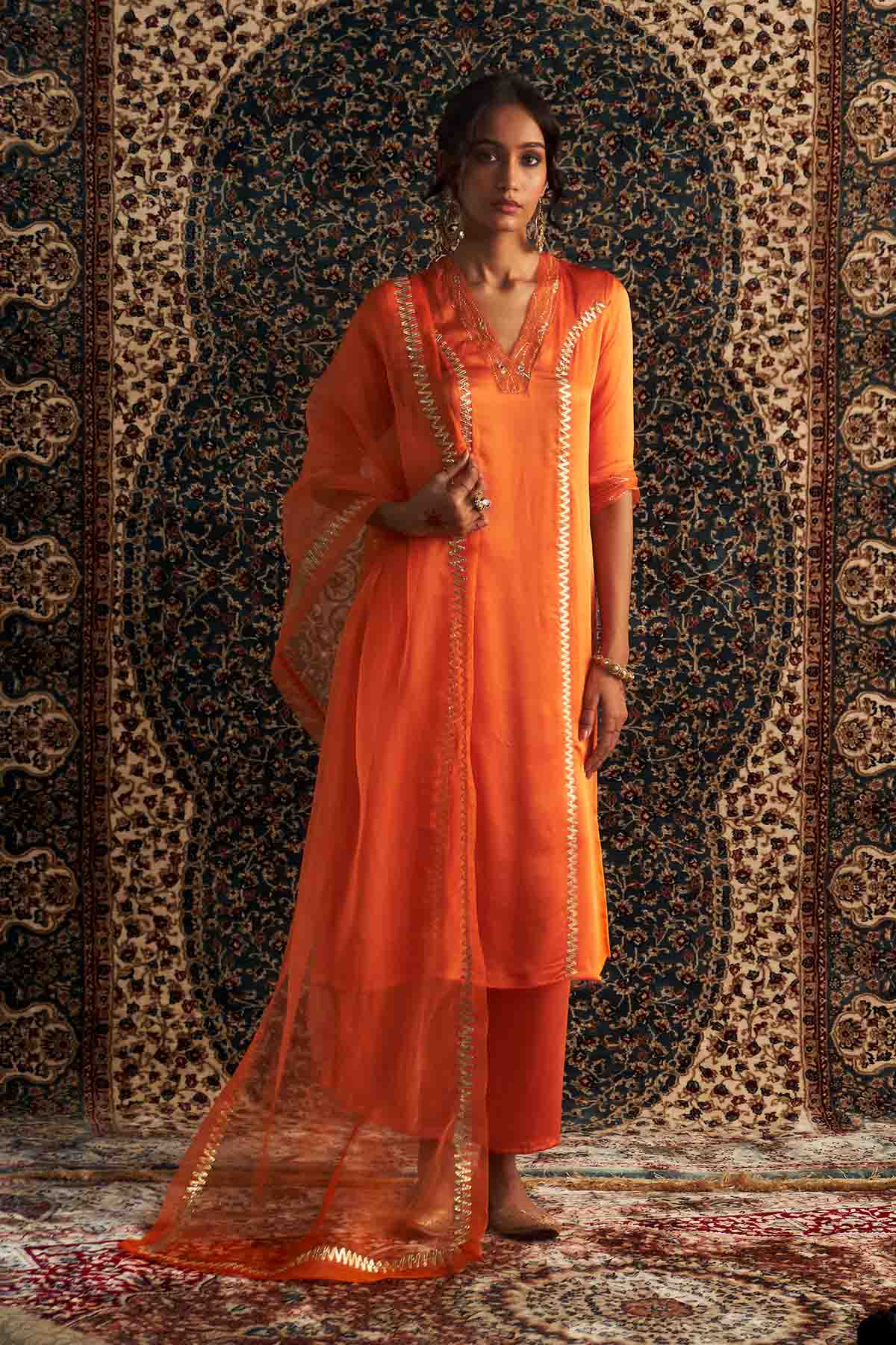 Saffron Gota Detail Kurta Set