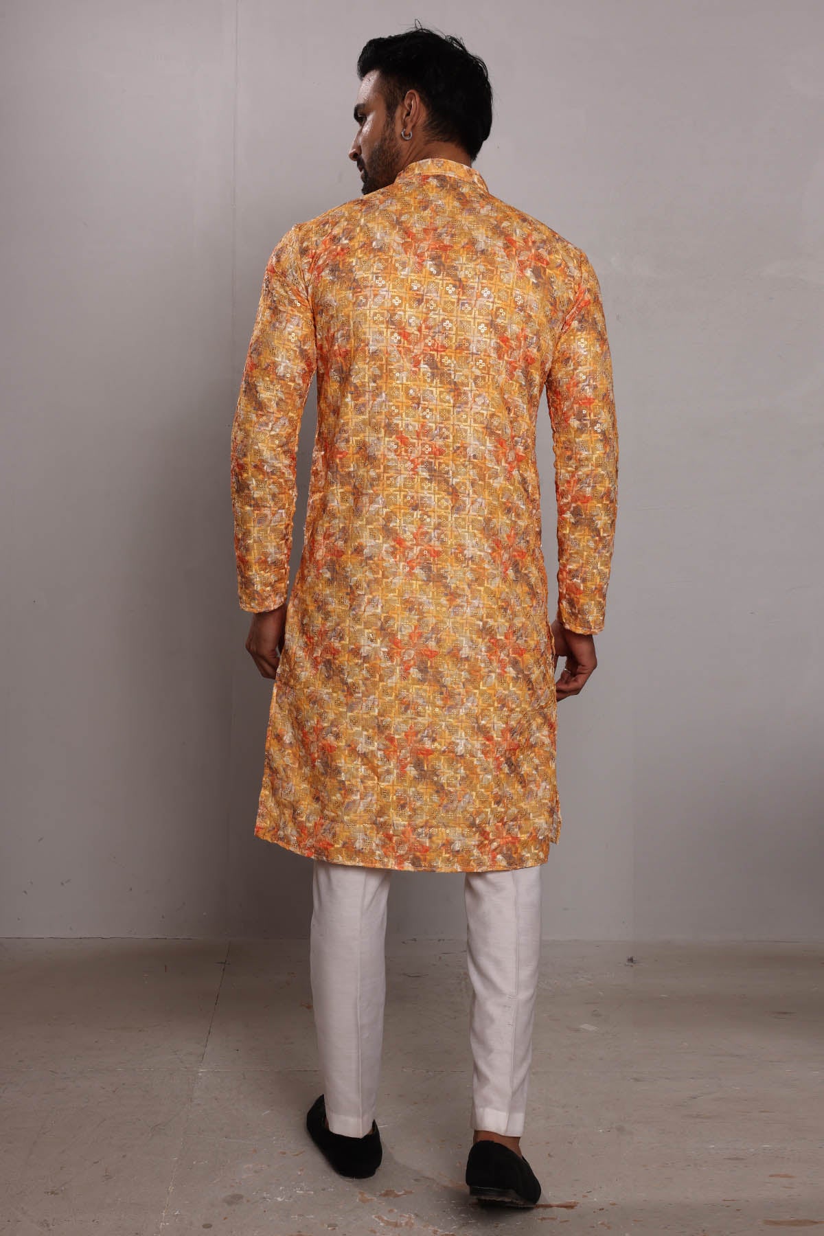 Saffron Silk Thread Work Kurta