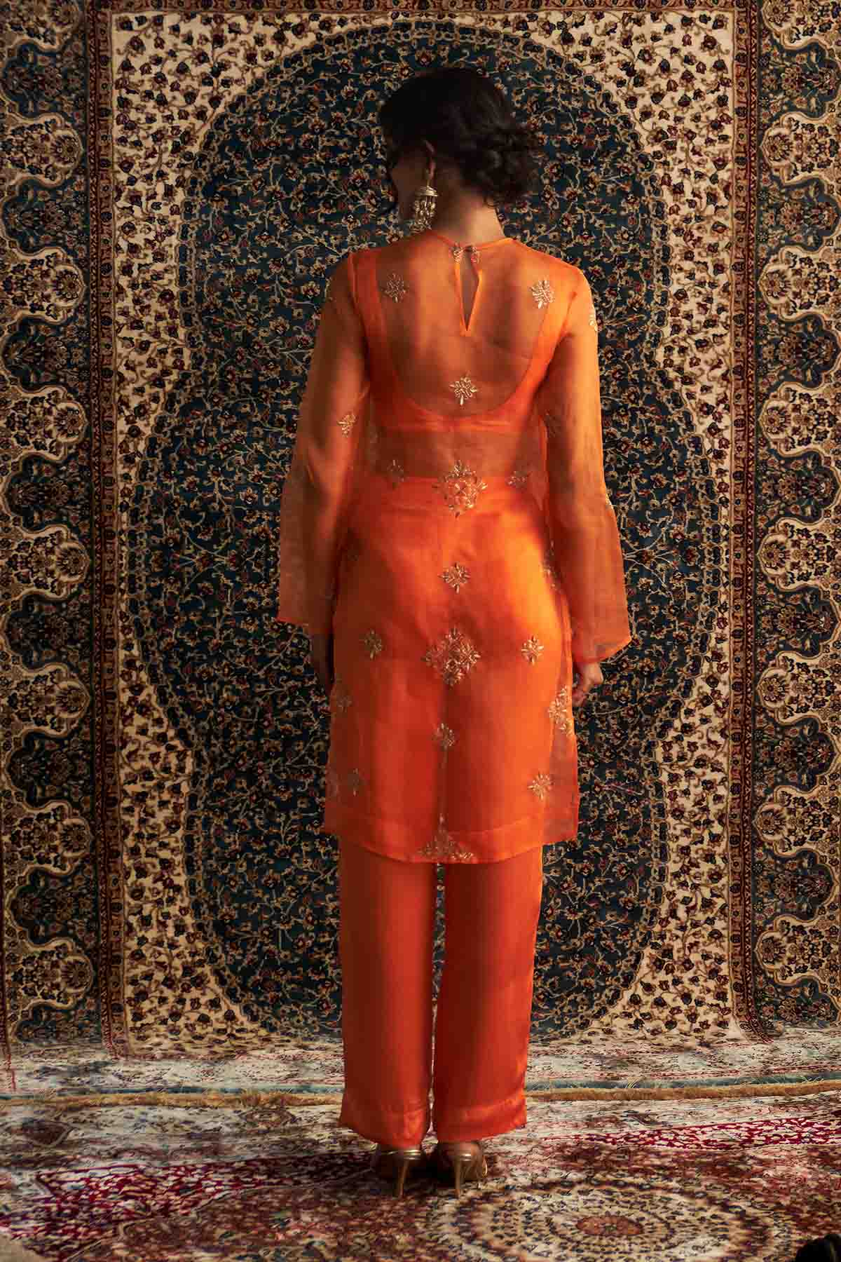 Saffron Zari Straight Kurta Set