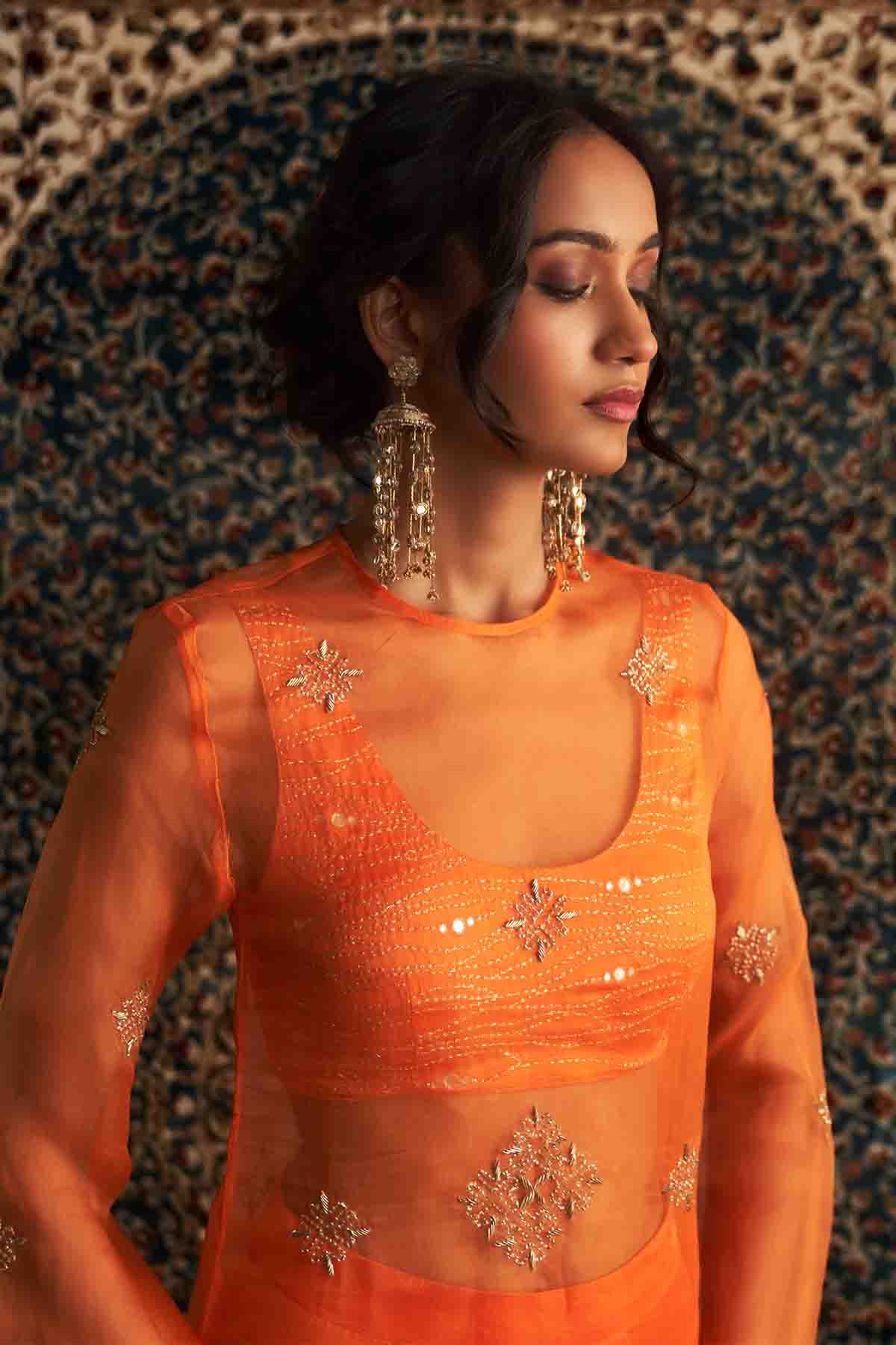 Saffron Zari Straight Kurta Set