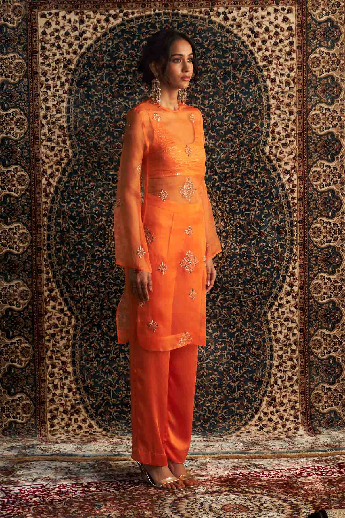 Saffron Zari Straight Kurta Set