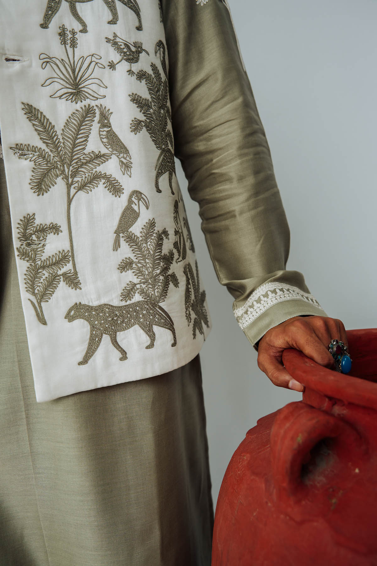 Sage Chanderi Bundi Kurta Set