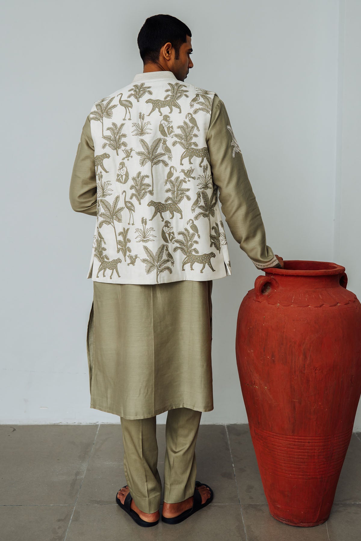 Sage Chanderi Bundi Kurta Set