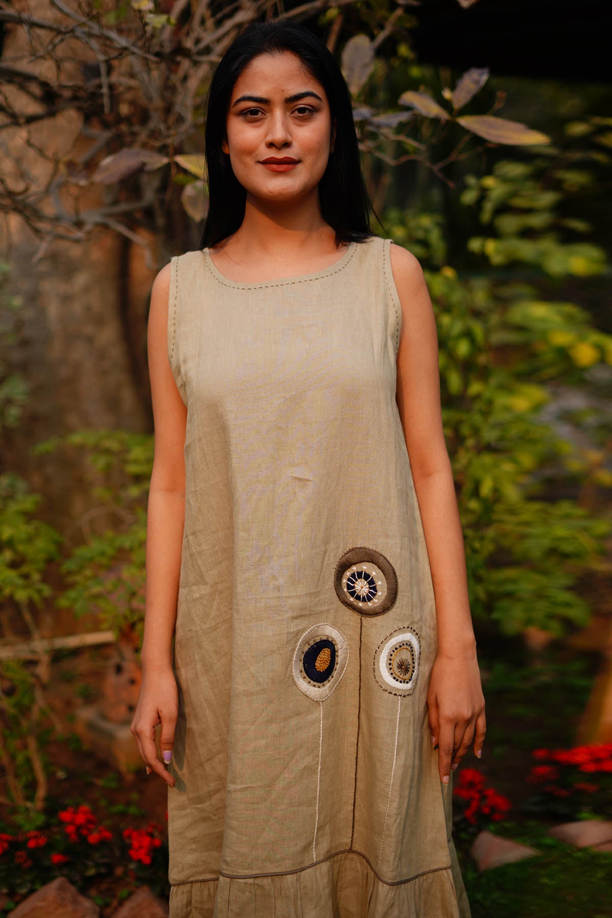 Sage Embroidered Linen Dress