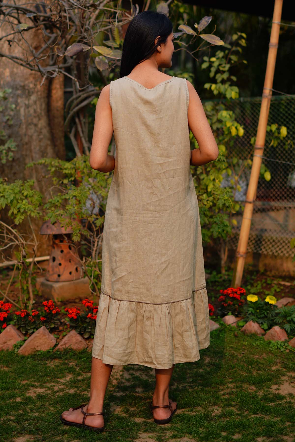 Sage Embroidered Linen Dress