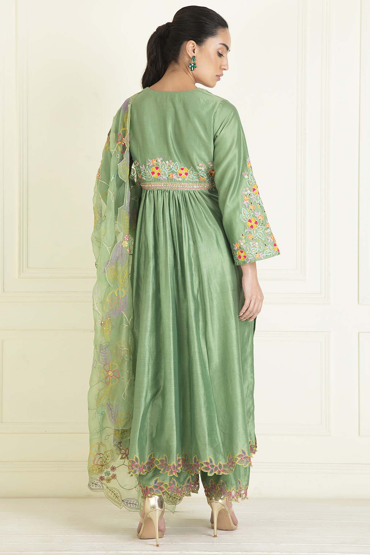 Sage Green Chanderi Anarkali Set