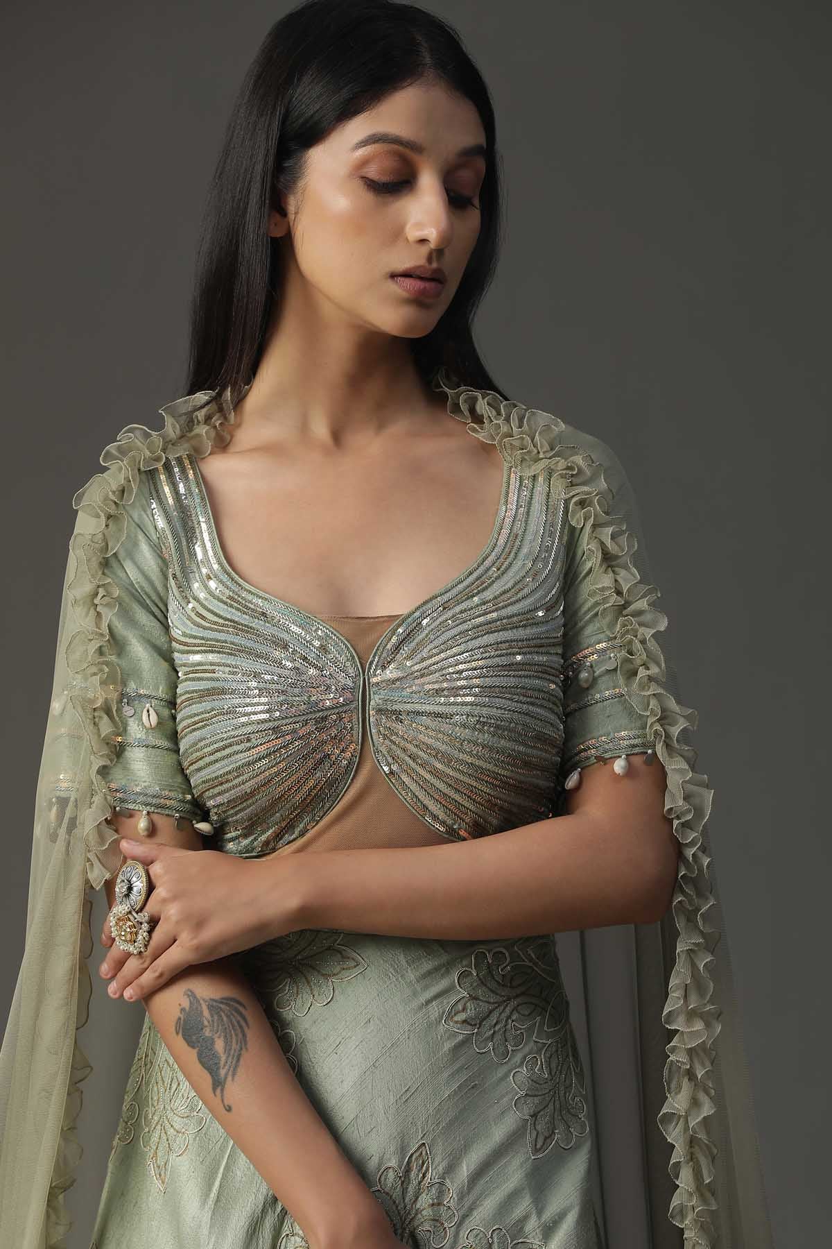 Sage Green Embroidered Gown