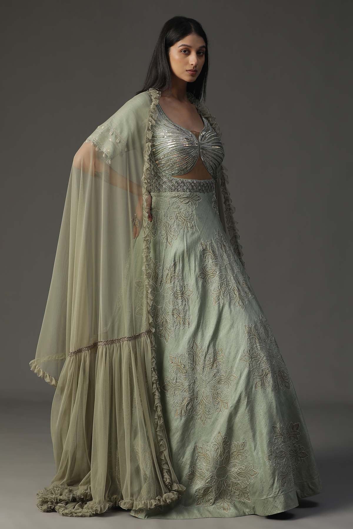 Sage Green Embroidered Gown