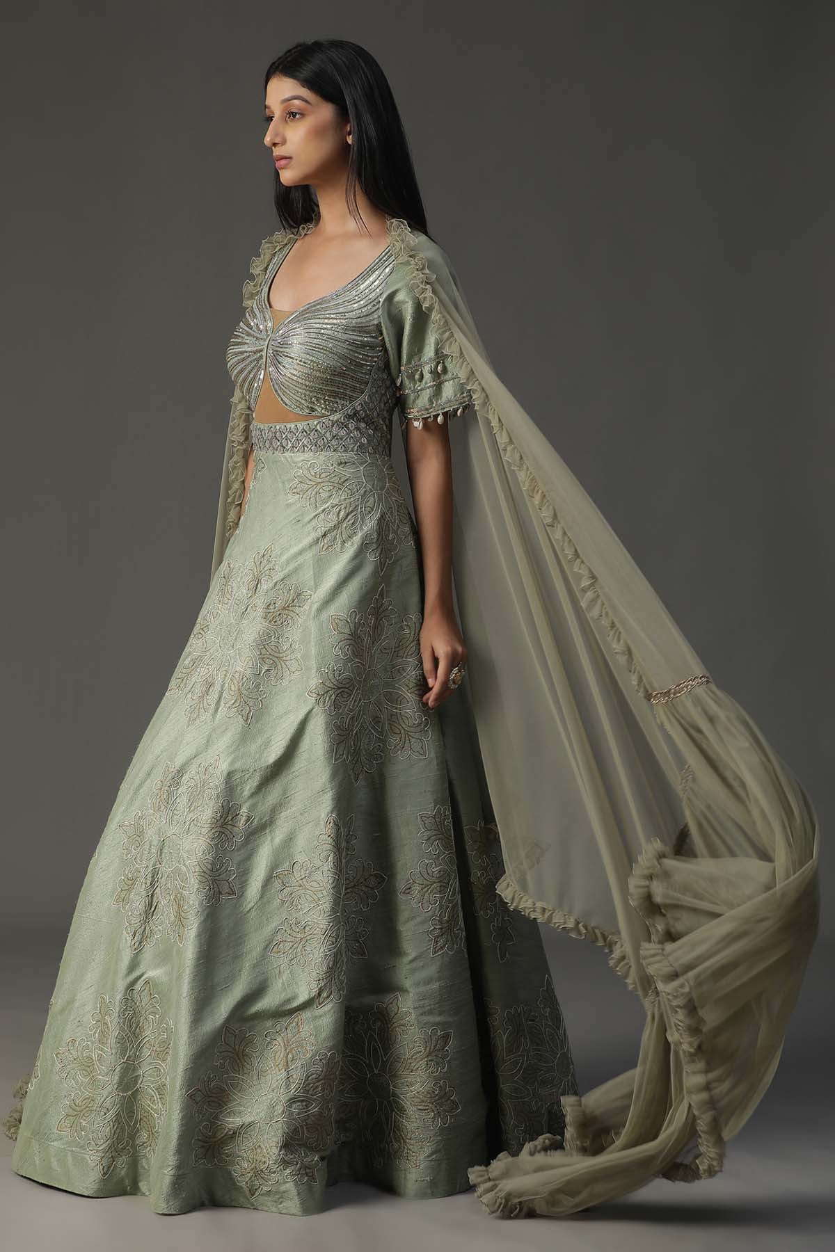Sage Green Embroidered Gown