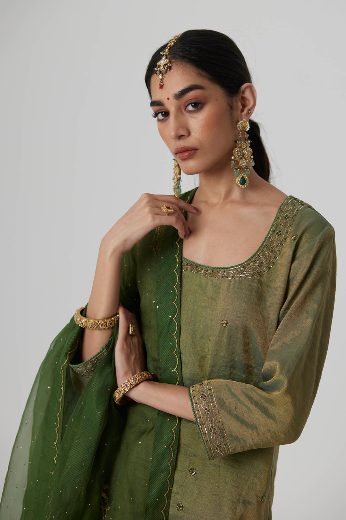 Sage Green Embroidered Kurta Set