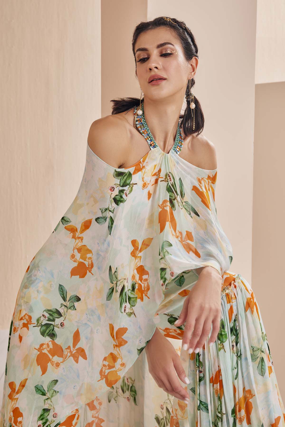 Sage Green Floral Halter Neck Jumpsuit