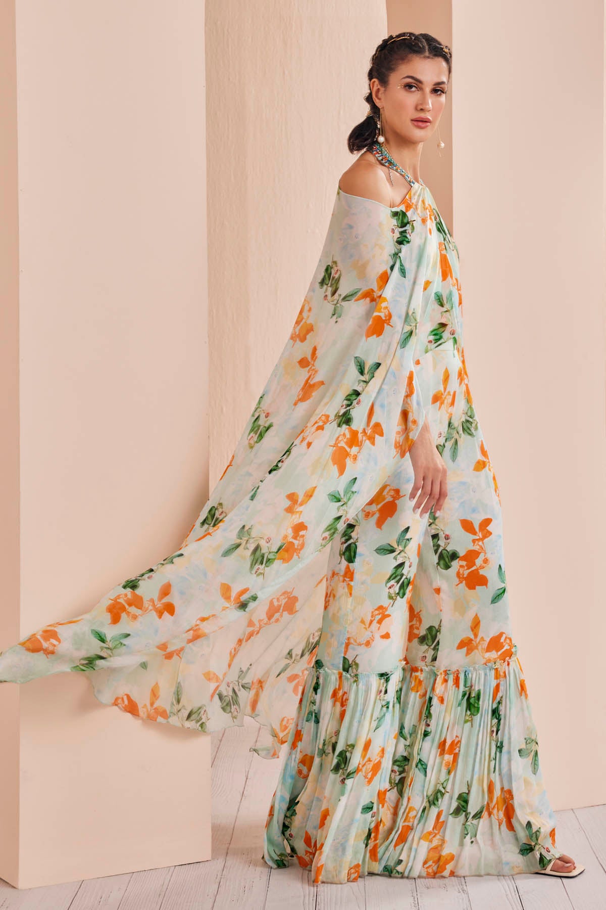 Sage Green Floral Halter Neck Jumpsuit