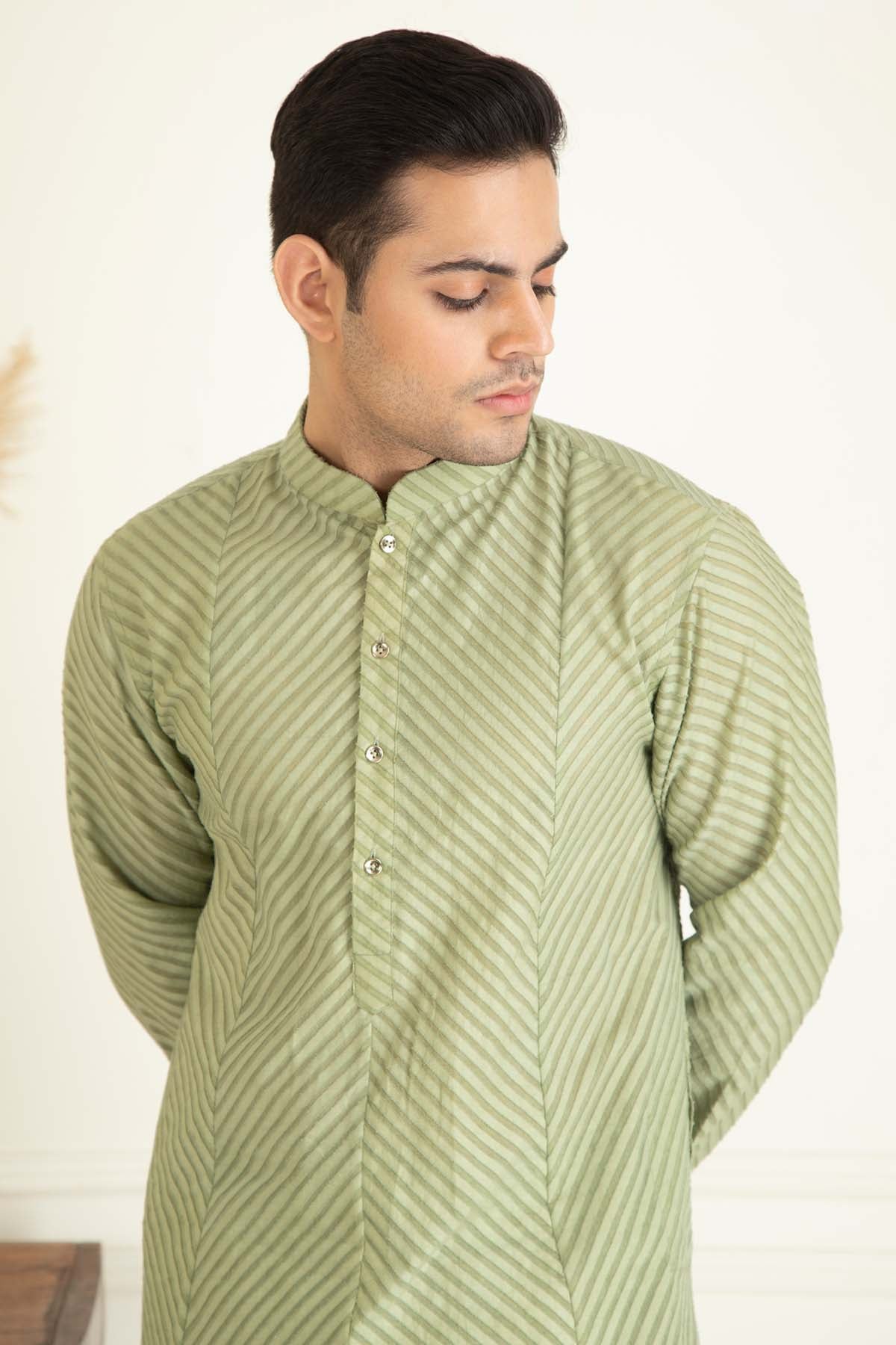 Sage Green Jacquard Kurta Set