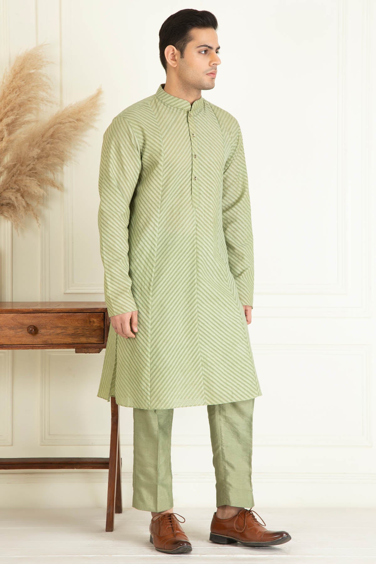 Sage Green Jacquard Kurta Set