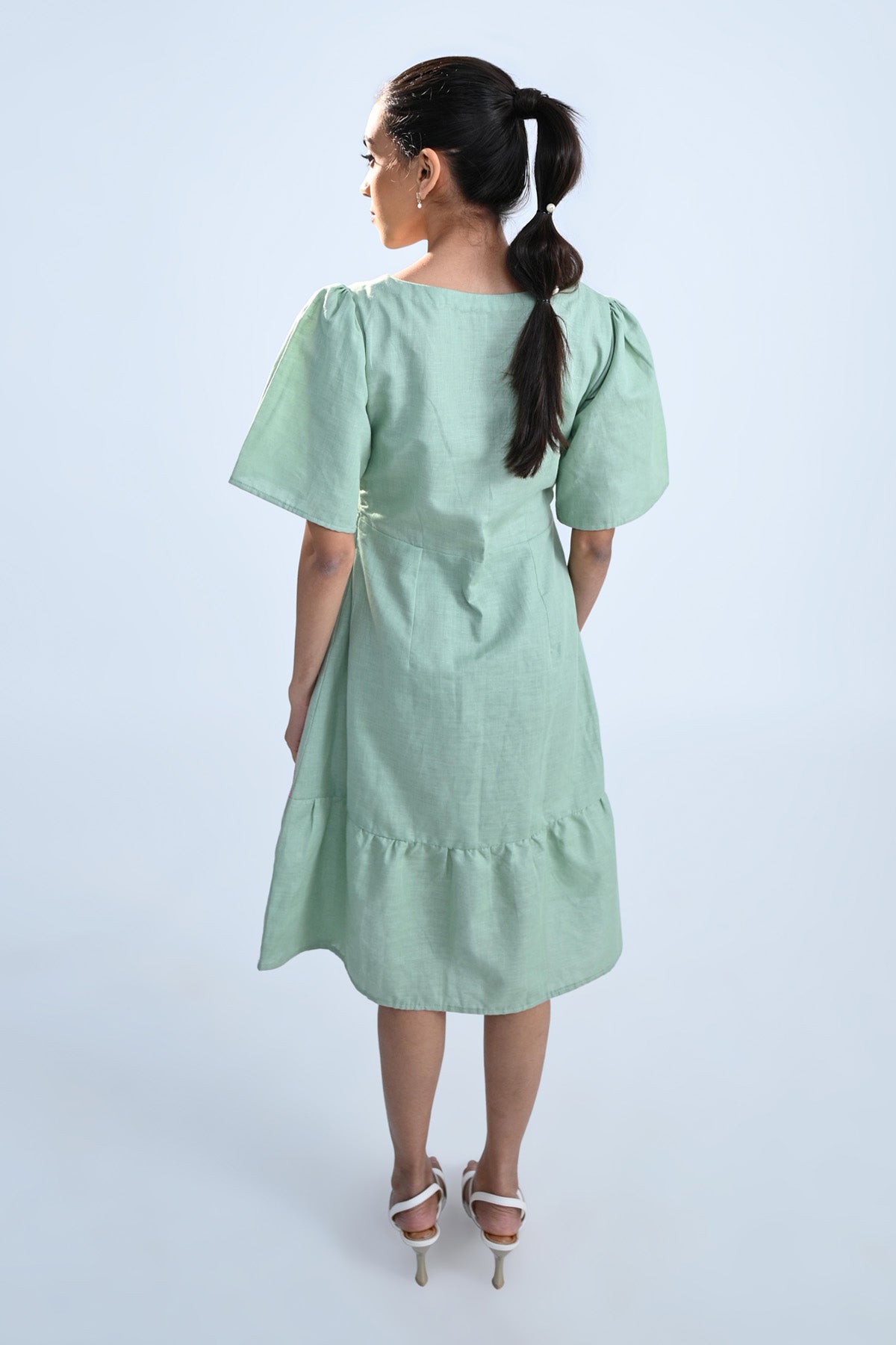 Sage Green Leaf Embroidered Dress