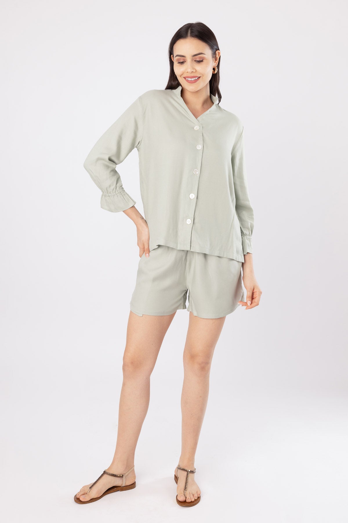 Sage Green Shirt & Shorts Set