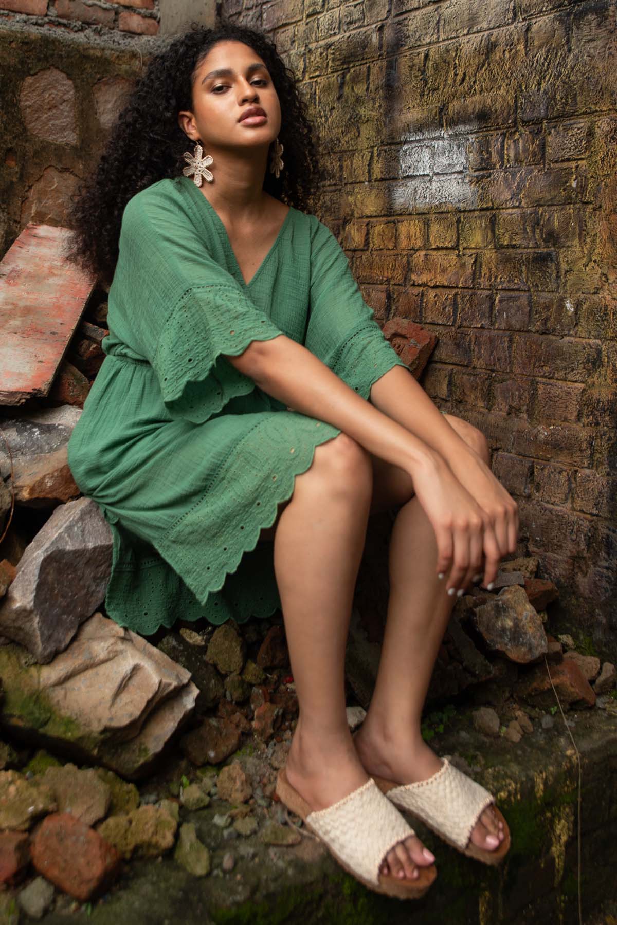 Sage Green Short Dress Kaftan