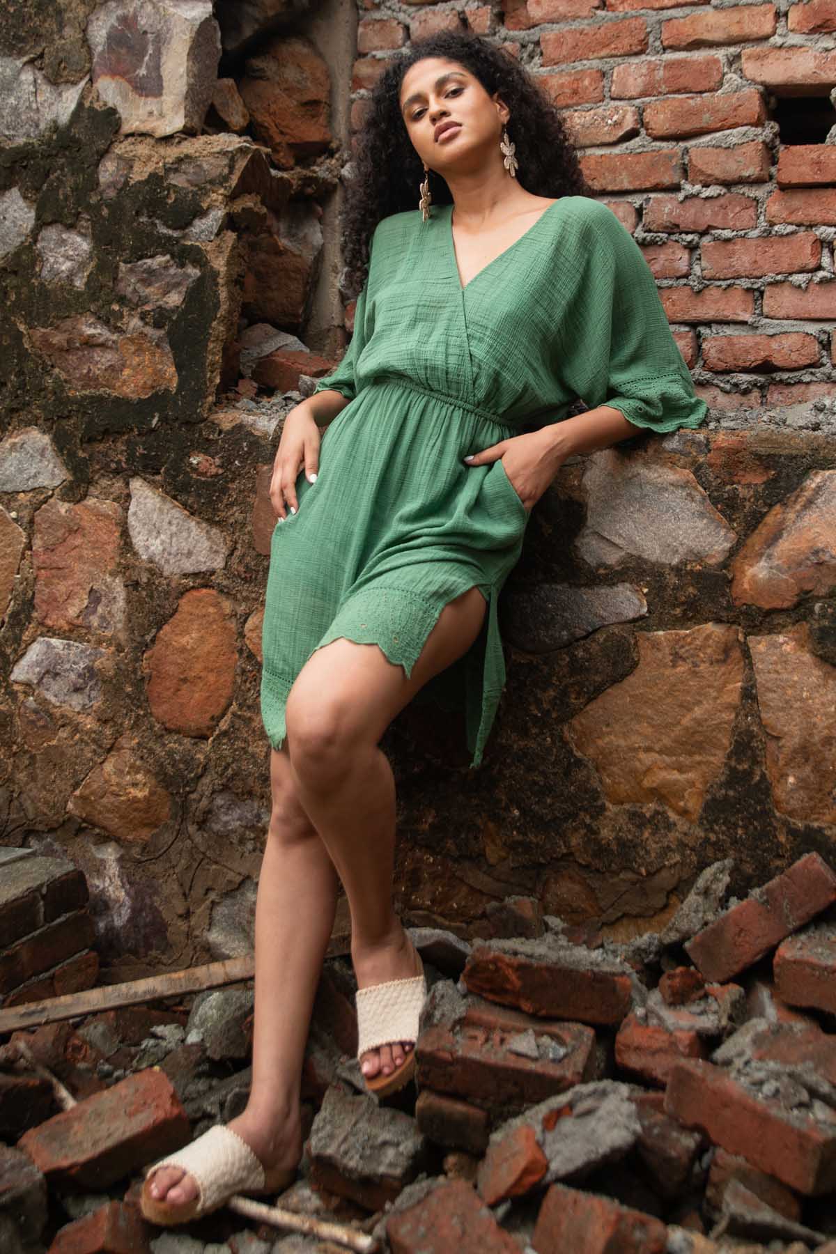 Sage Green Short Dress Kaftan