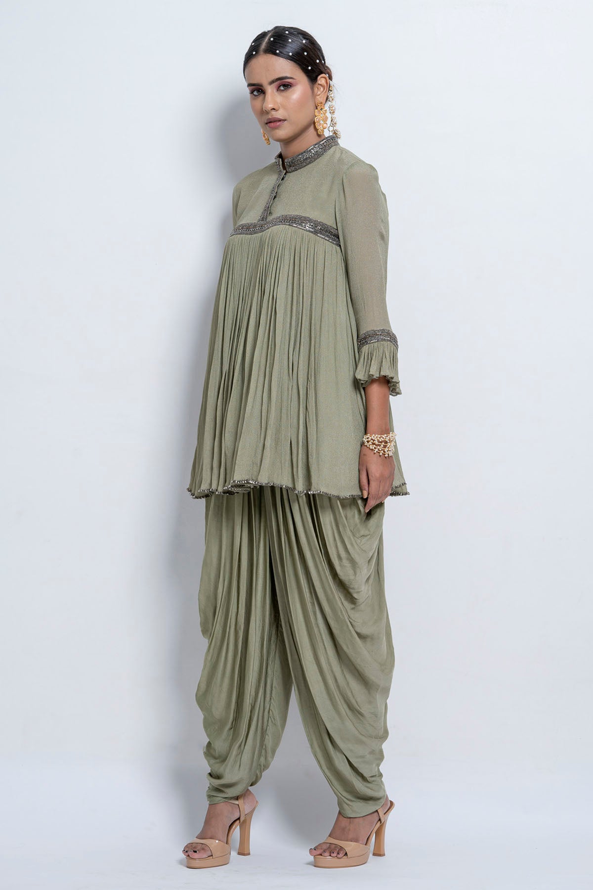Sage Green Flared Kurta & Dhoti