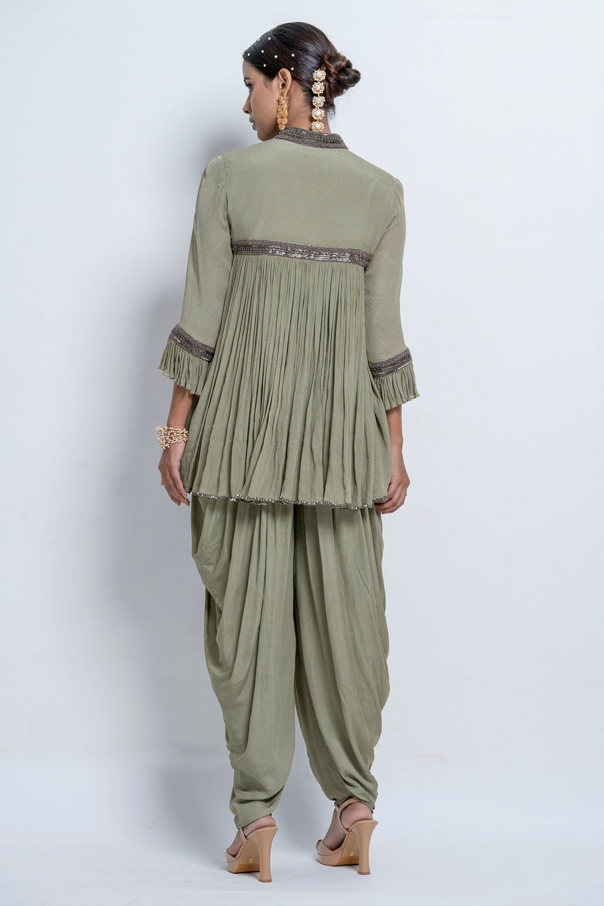 Sage Green Flared Kurta & Dhoti