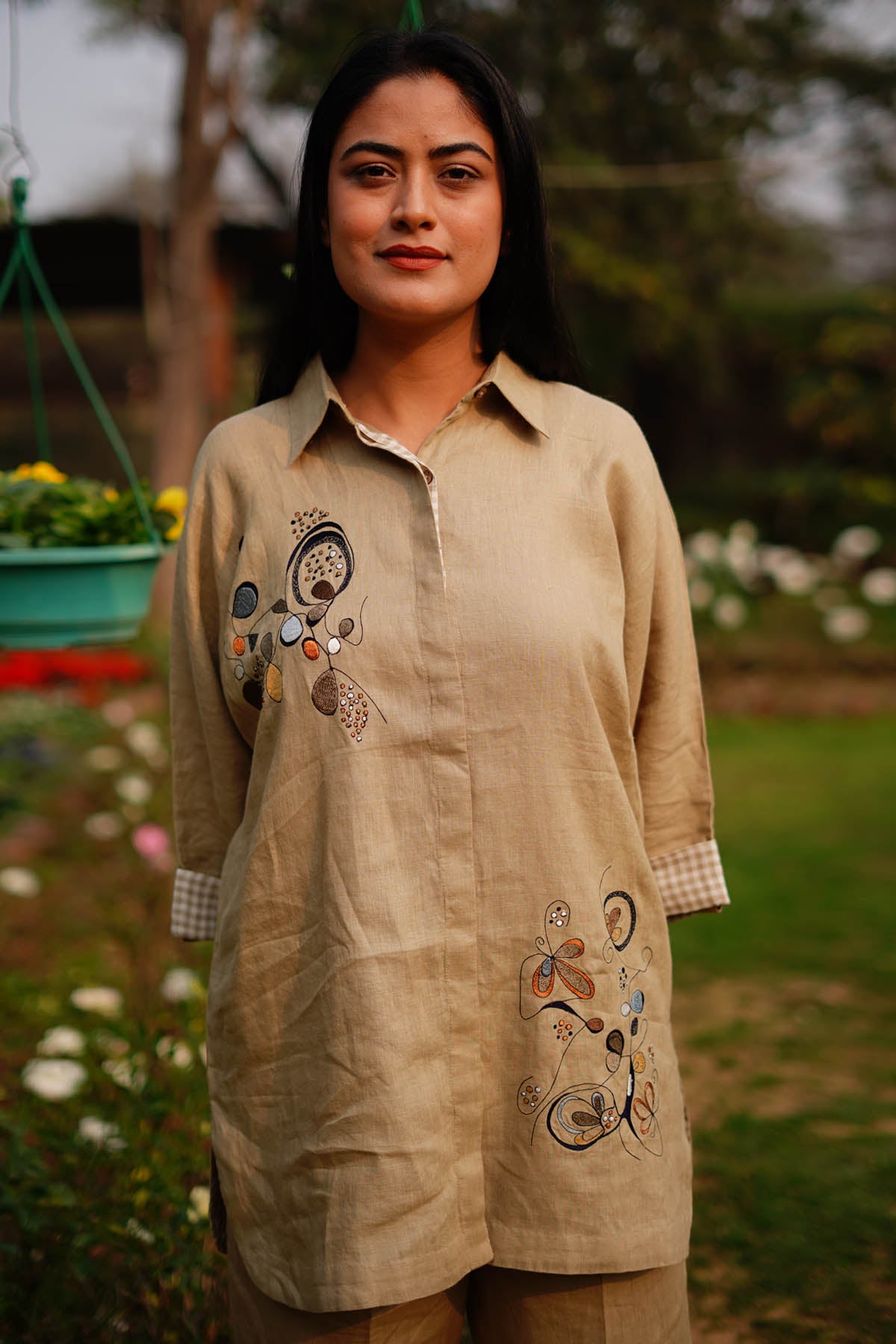 Sage Linen Embroidered Shirt