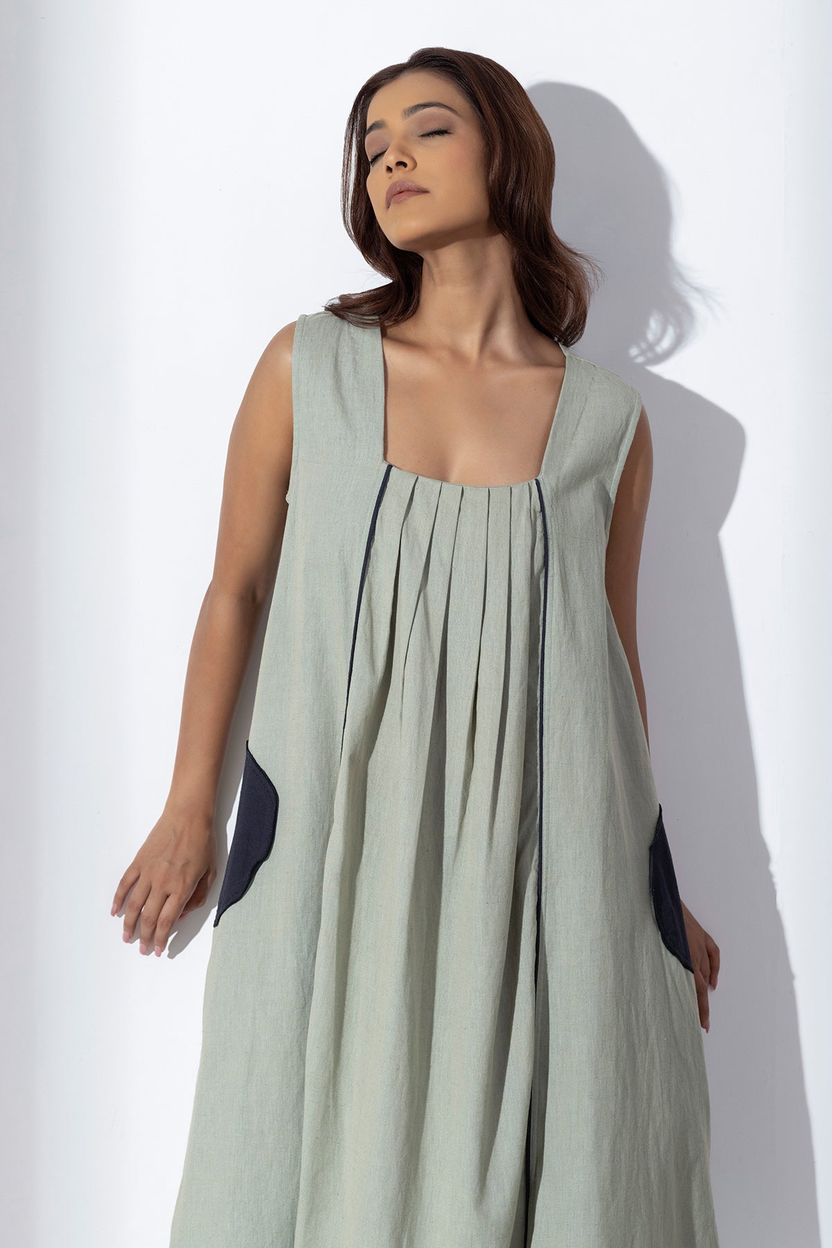 Buy Sage Green Applique Work Dress for Women by Markkah Studio Buy Sage Green Applique Work Dress for Women by Markkah Studio