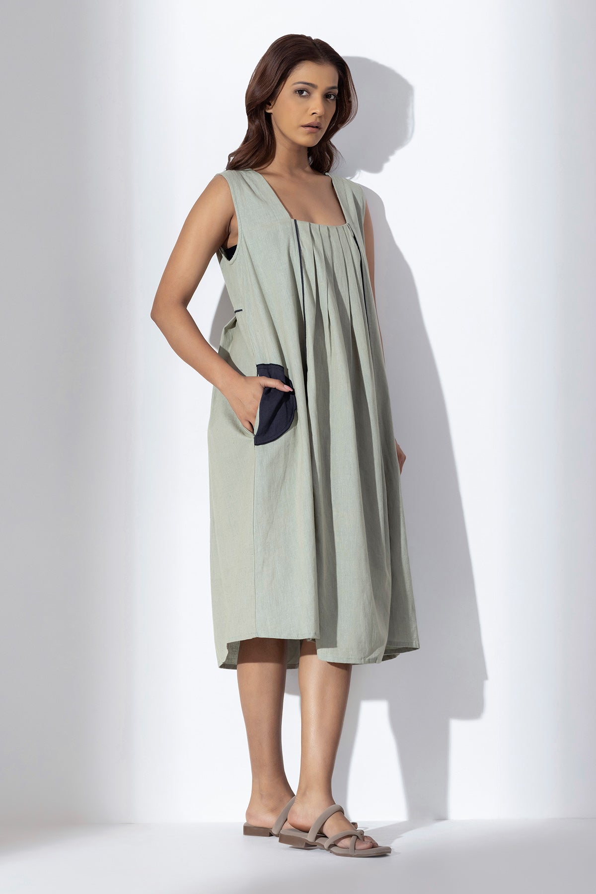 Sage Green Applique Work Dress