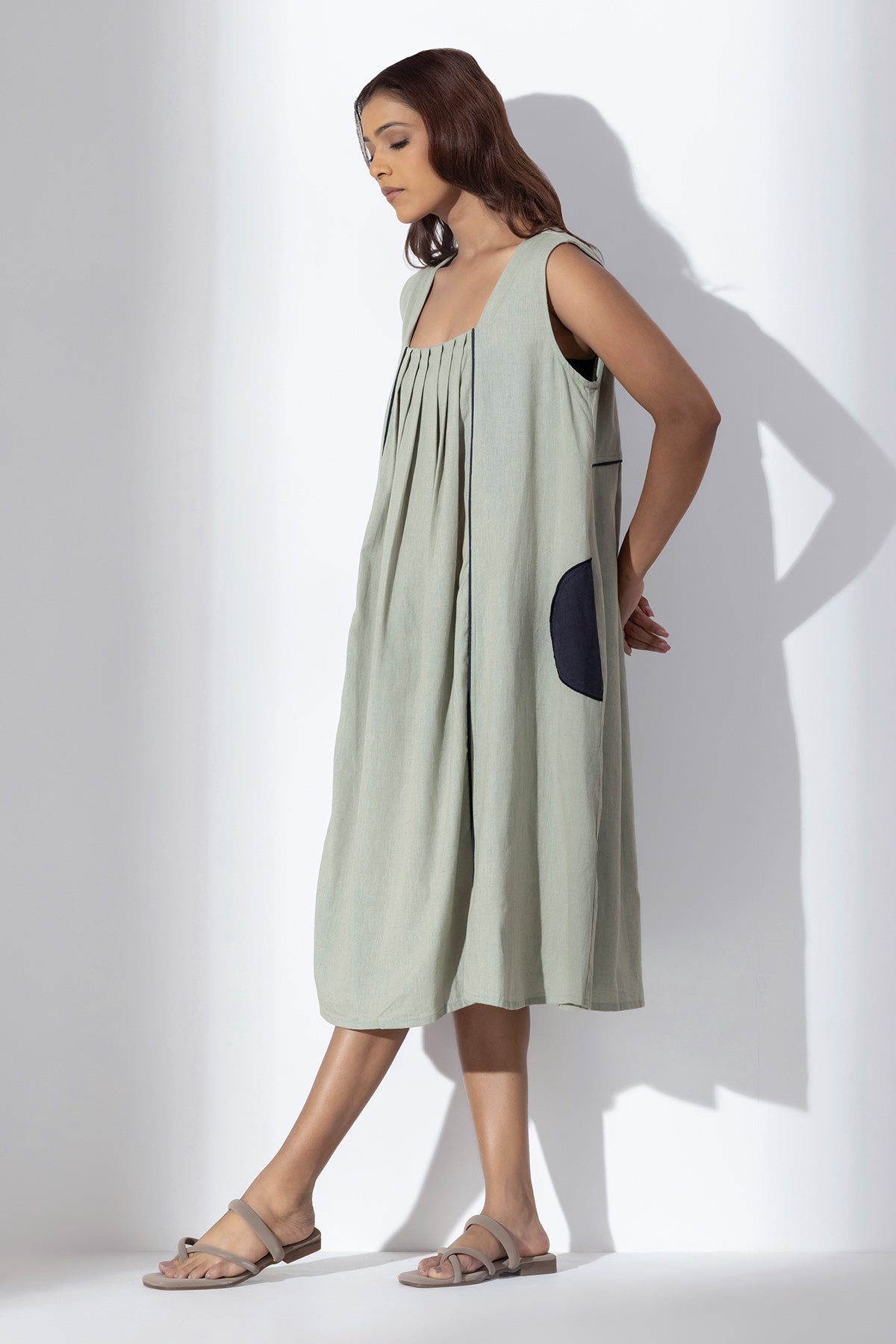 Sage Green Applique Work Dress
