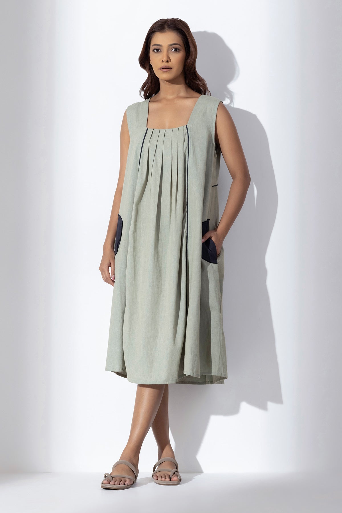 Buy Sage Green Applique Work Dress for Women by Markkah Studio Buy Sage Green Applique Work Dress for Women by Markkah Studio