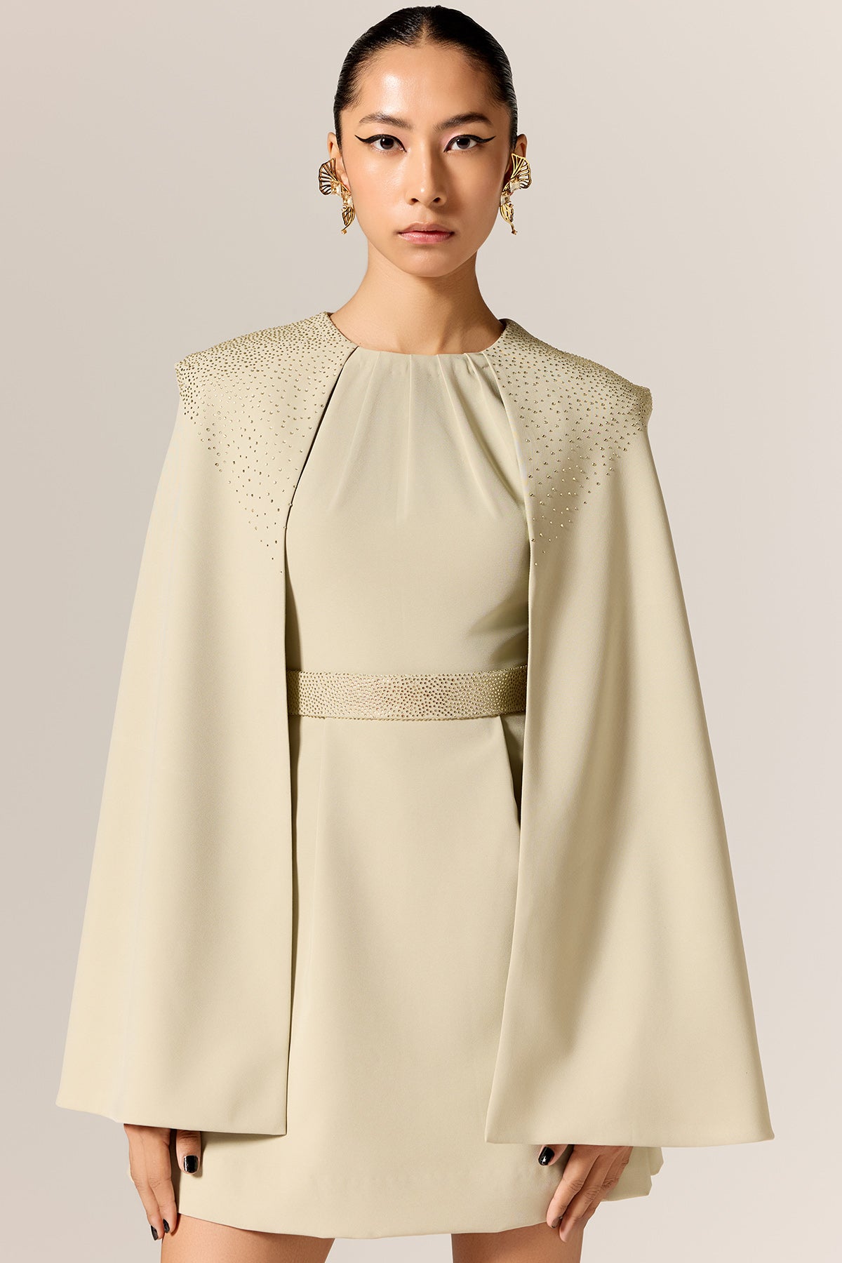 Sage Green Cape Sleeves Dress