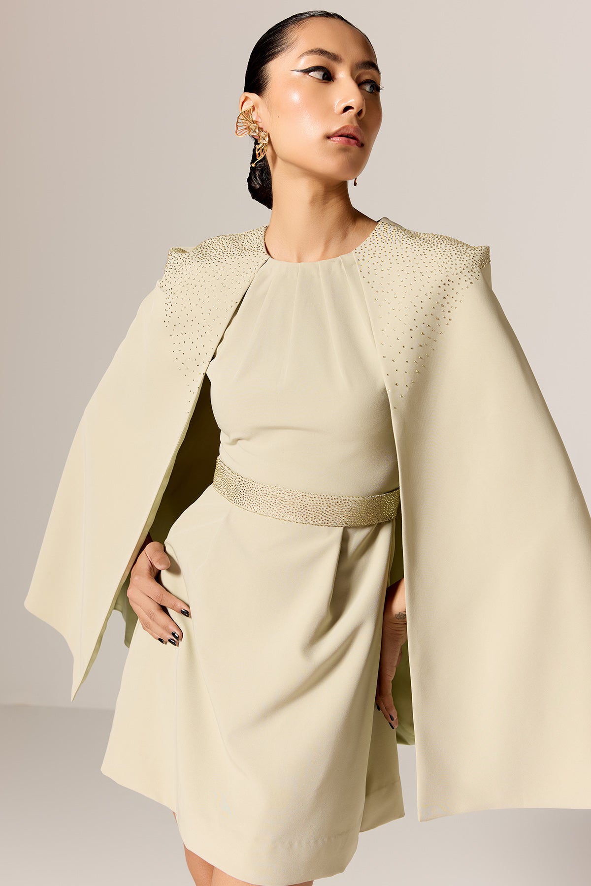 Sage Green Cape Sleeves Dress