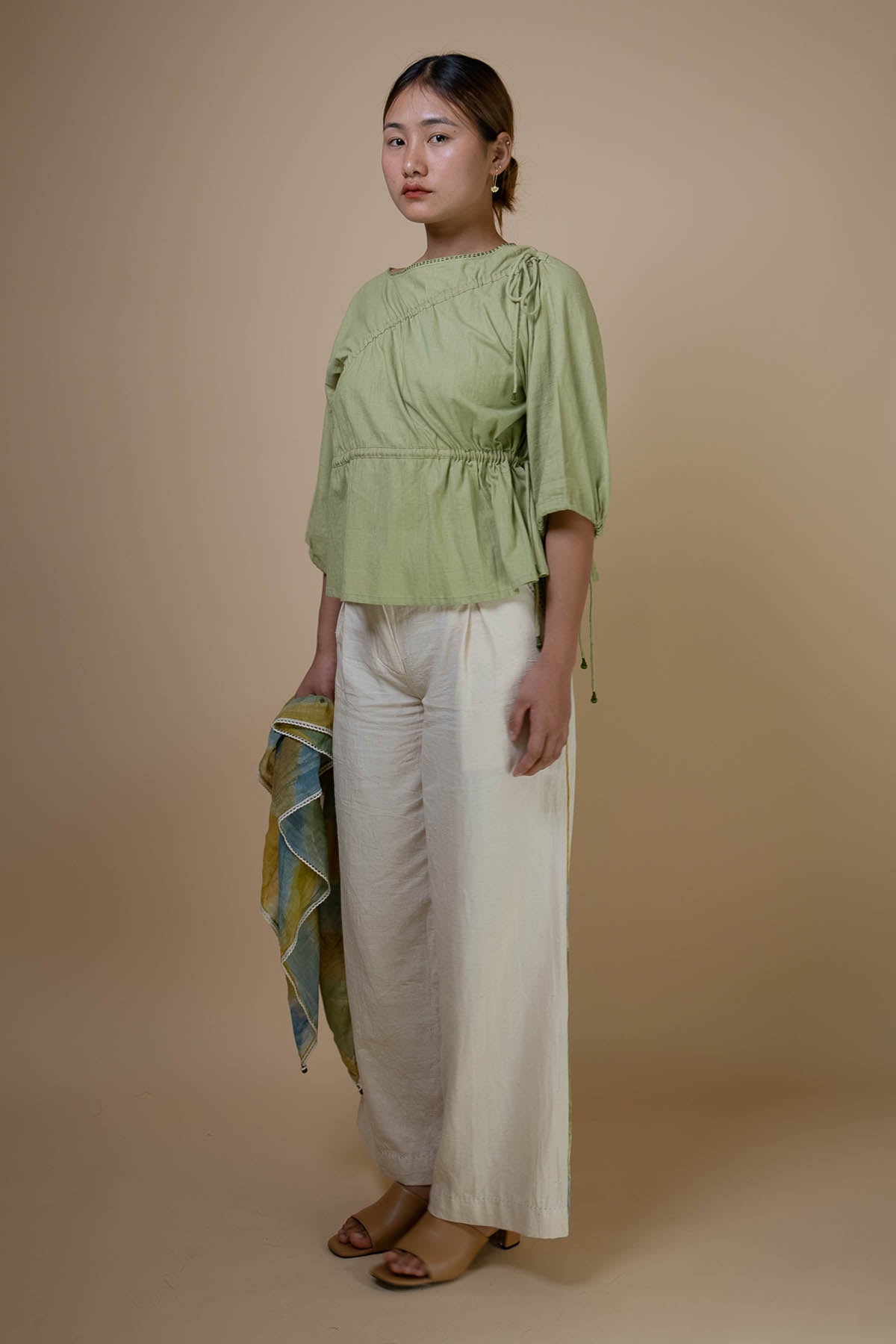 Sage Green Cotton Ruched Top