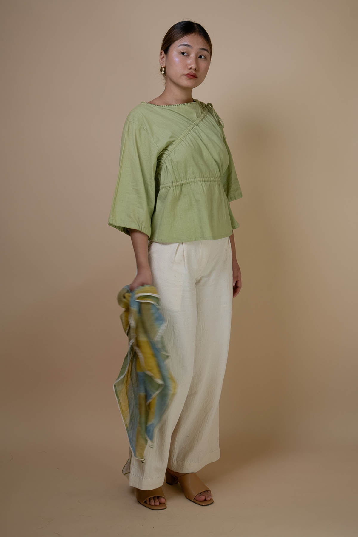 Sage Green Cotton Ruched Top