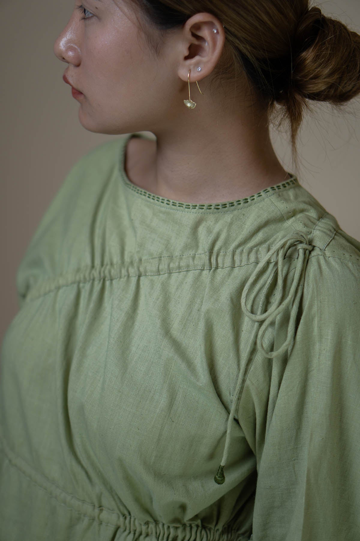 Sage Green Cotton Ruched Top