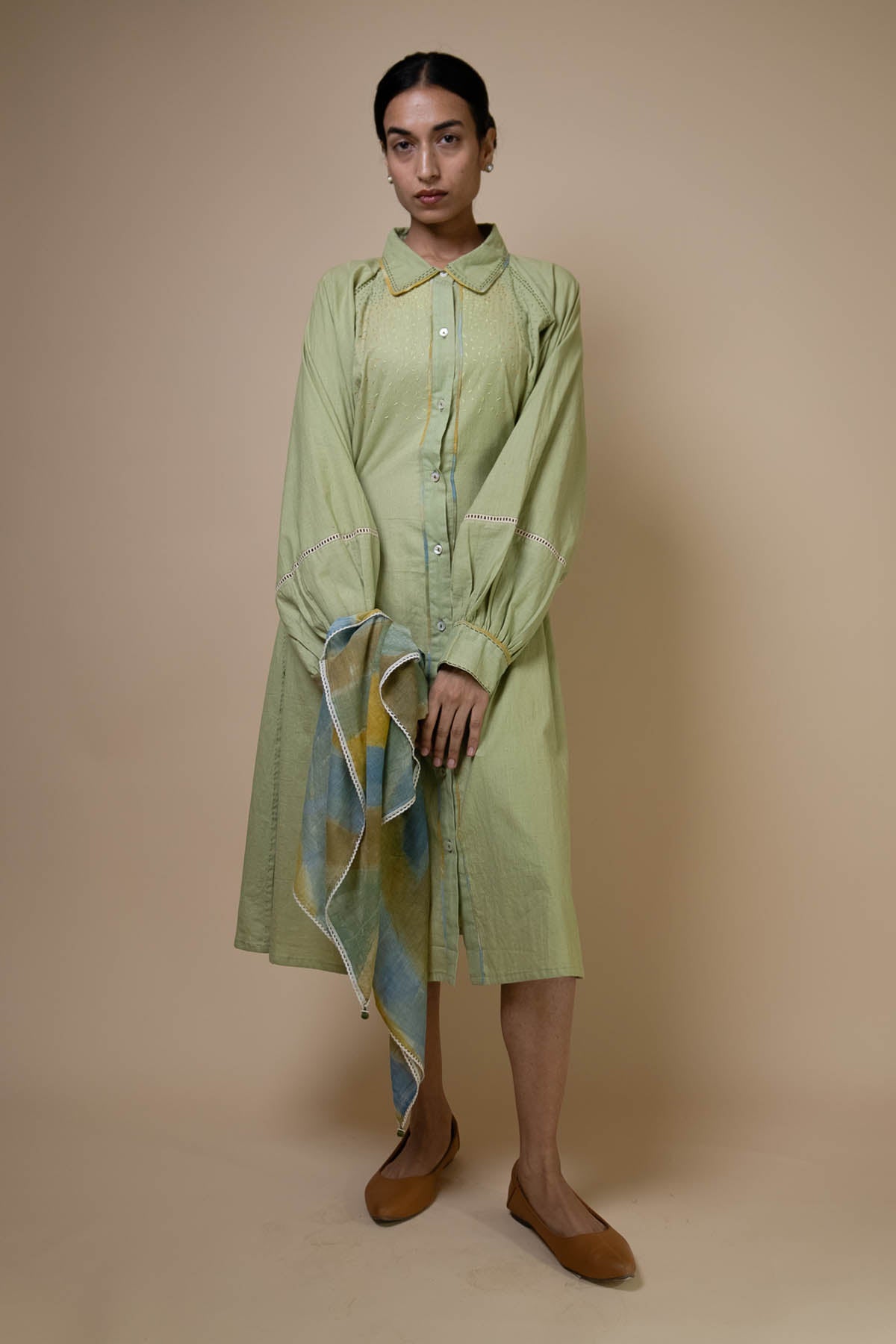 Sage Green Cotton Shirt Dress