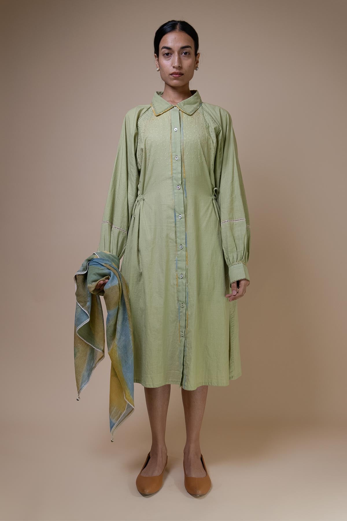 Buy Sage Green Cotton Shirt Dress by Lafaani for women online at ScrollnShops