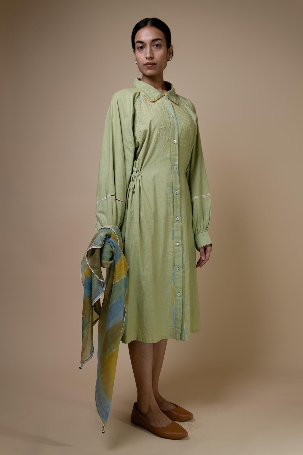 Sage Green Cotton Shirt Dress