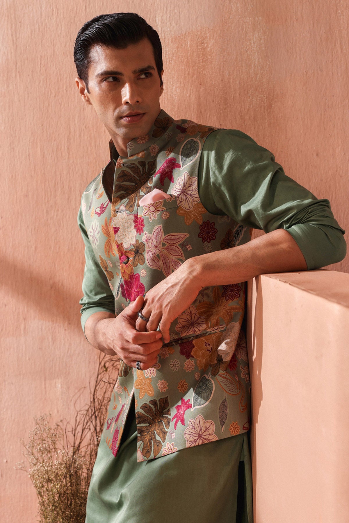 Sage Green Embroidered Bundi