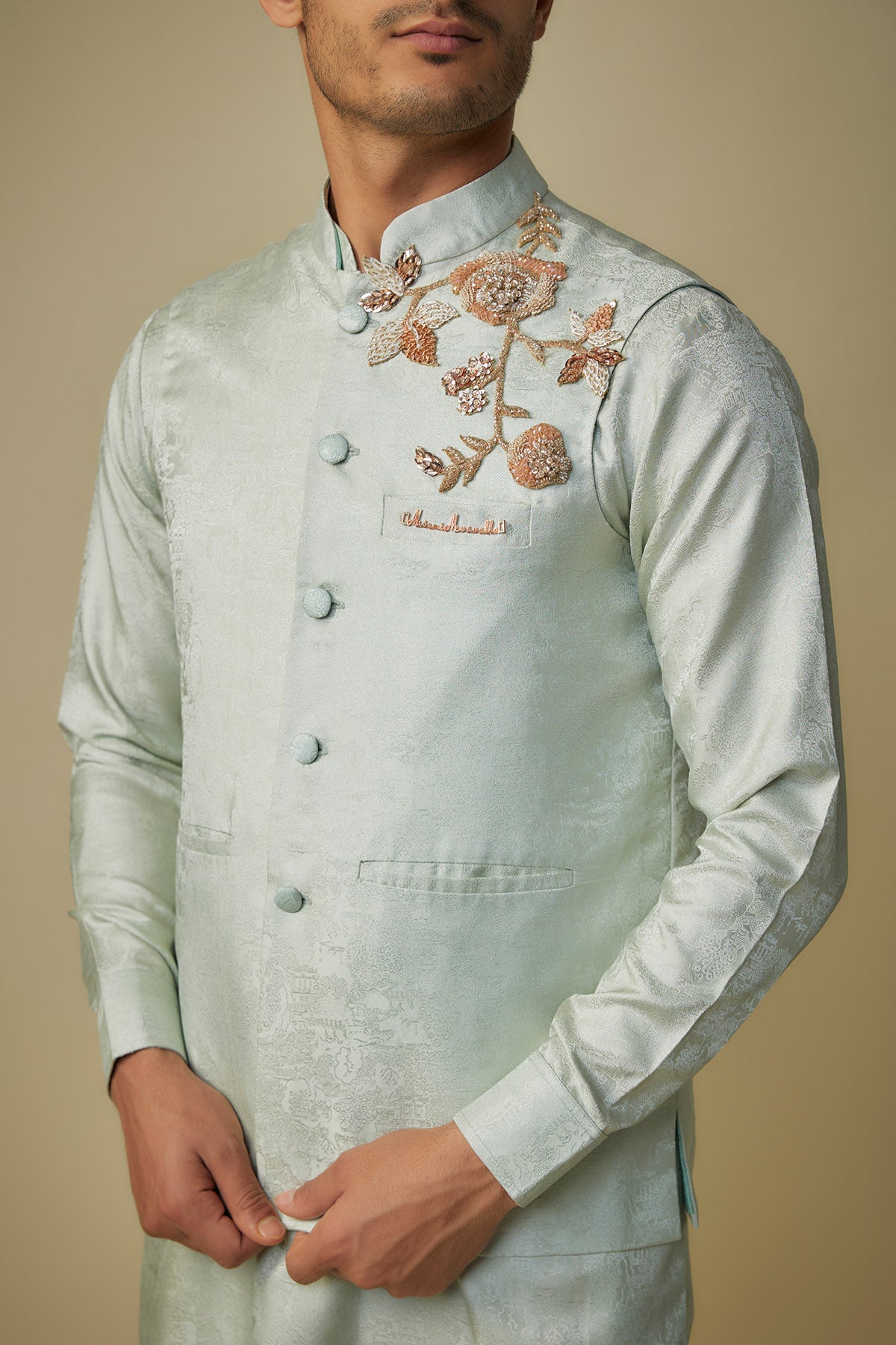 Sage Green Embroidered Bundi Set